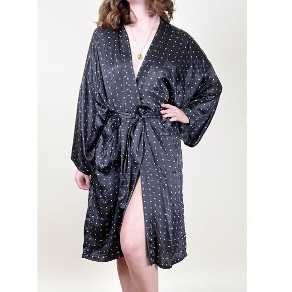 Vintage 100% Silk Robe Kimono Duster Cardigan Lounge Quiet Luxury Matching Belt - Picture 1 of 7
